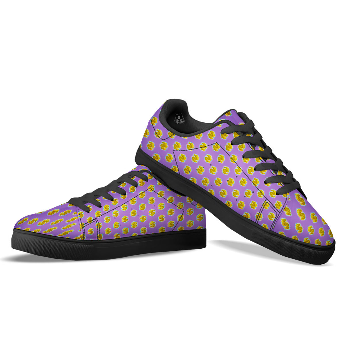 Isometric Gold Dollar Print Pattern Black Low Top Sneakers-grizzshop