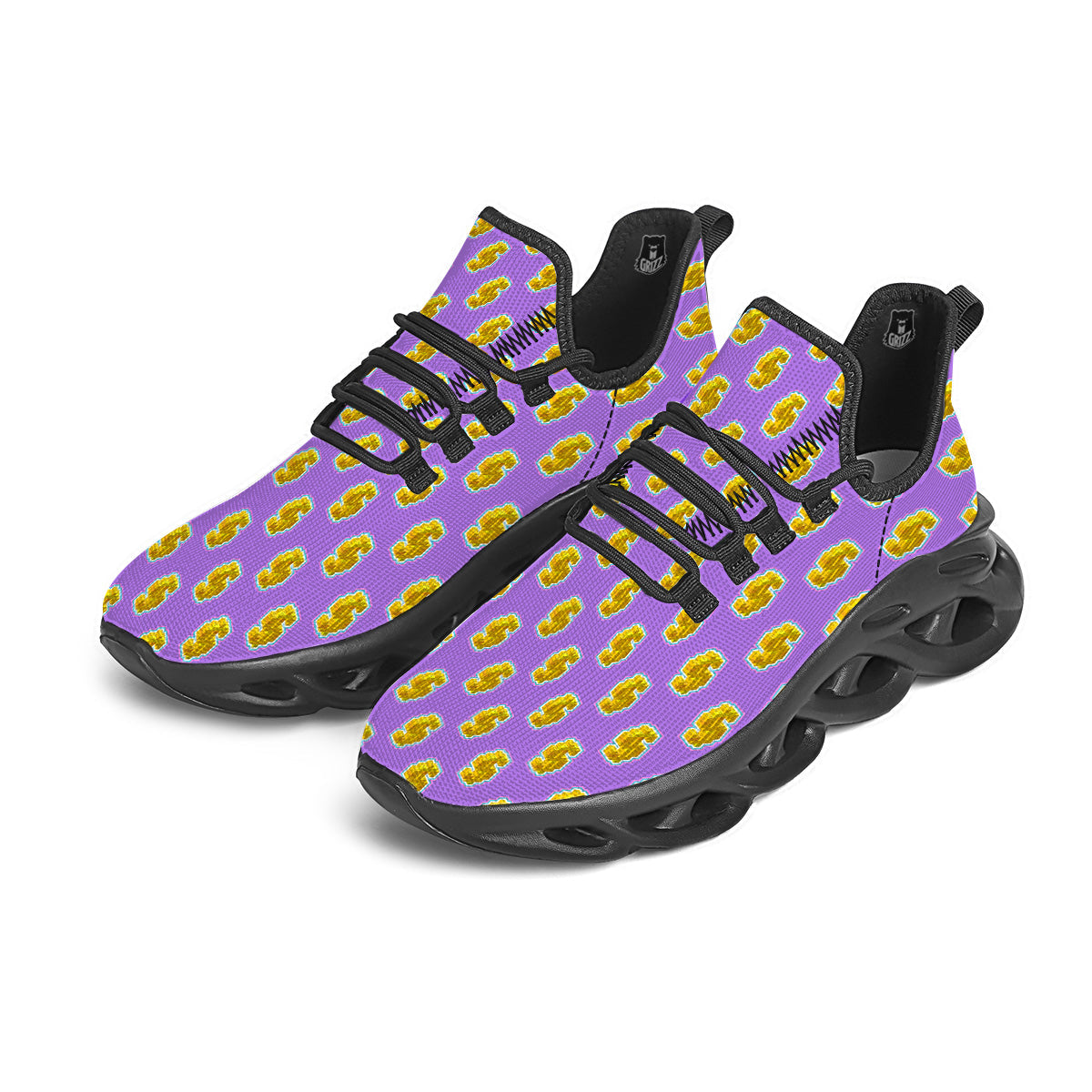 Isometric Gold Dollar Print Pattern Black Running Shoes-grizzshop