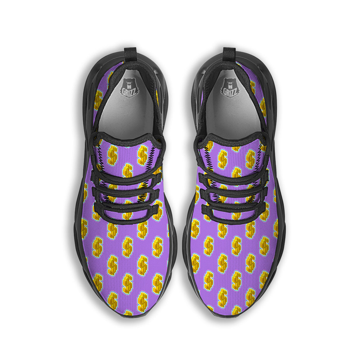 Isometric Gold Dollar Print Pattern Black Running Shoes-grizzshop