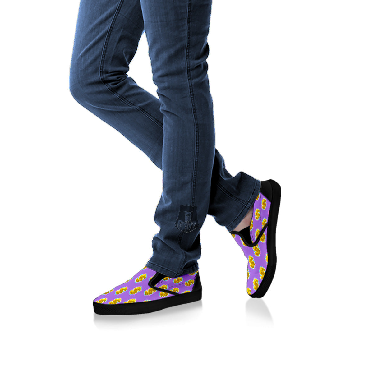 Isometric Gold Dollar Print Pattern Black Slip On Shoes-grizzshop