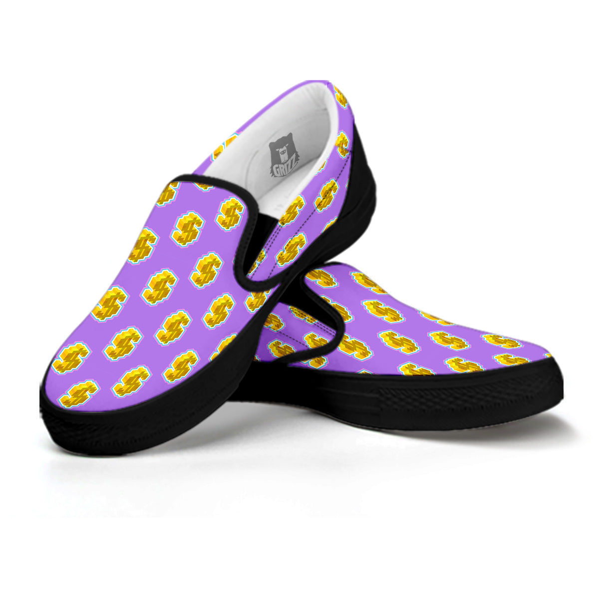 Isometric Gold Dollar Print Pattern Black Slip On Shoes-grizzshop