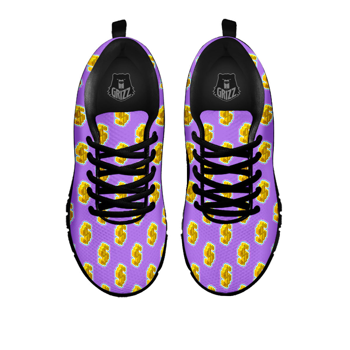 Isometric Gold Dollar Print Pattern Black Sneaker-grizzshop