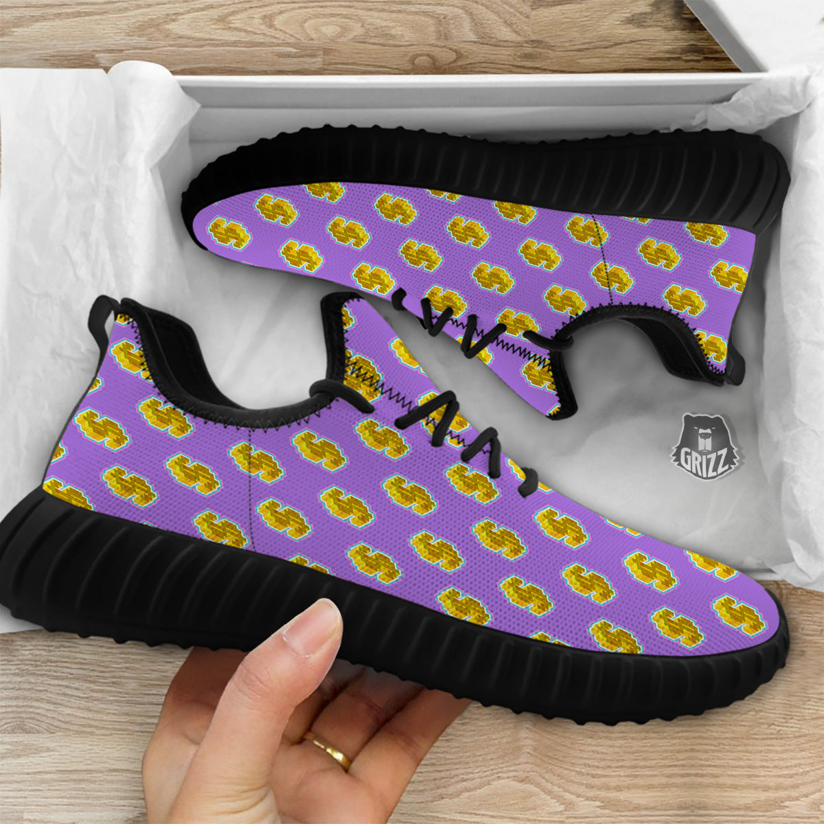 Isometric Gold Dollar Print Pattern Black Walking Shoes-grizzshop