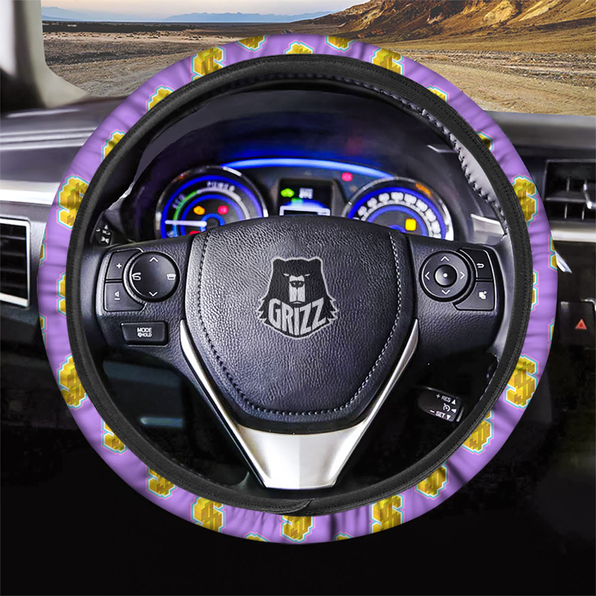 Isometric Gold Dollar Print Pattern Car Steering Wheel Cover-grizzshop