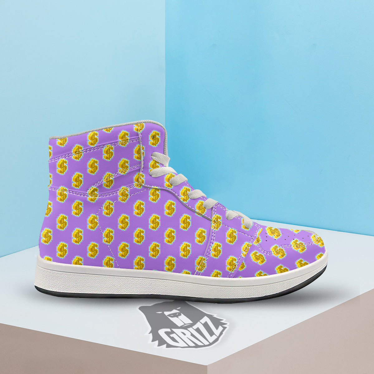Isometric Gold Dollar Print Pattern High Top Sneakers-grizzshop