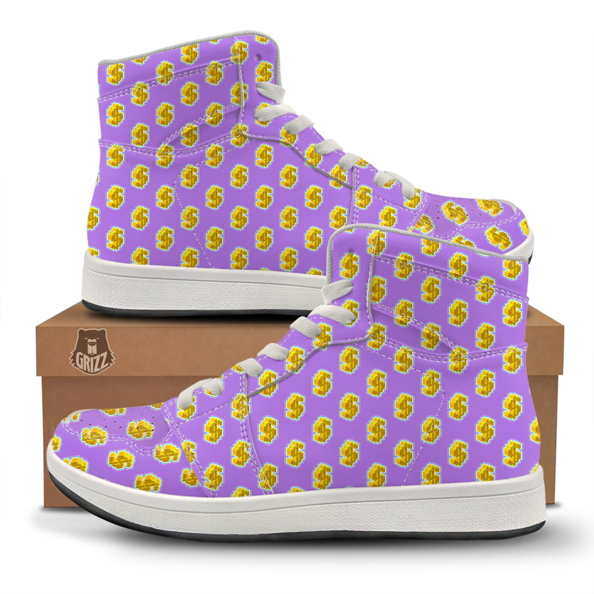 Isometric Gold Dollar Print Pattern High Top Sneakers-grizzshop