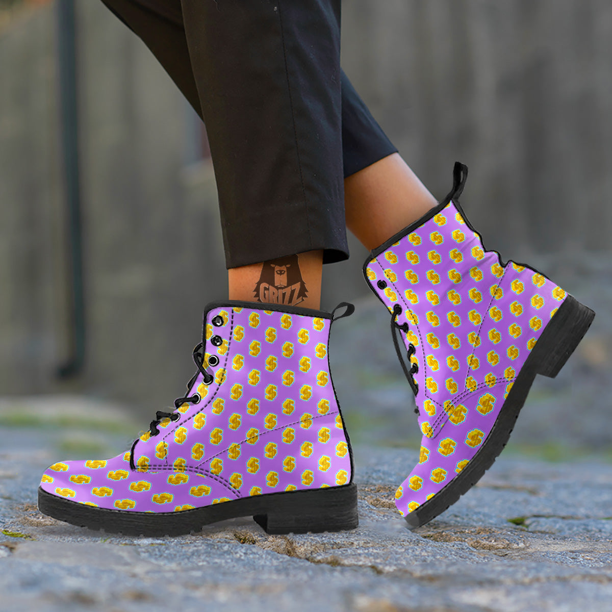 Isometric Gold Dollar Print Pattern Leather Boots-grizzshop
