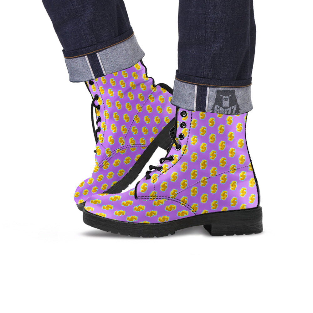 Isometric Gold Dollar Print Pattern Leather Boots-grizzshop