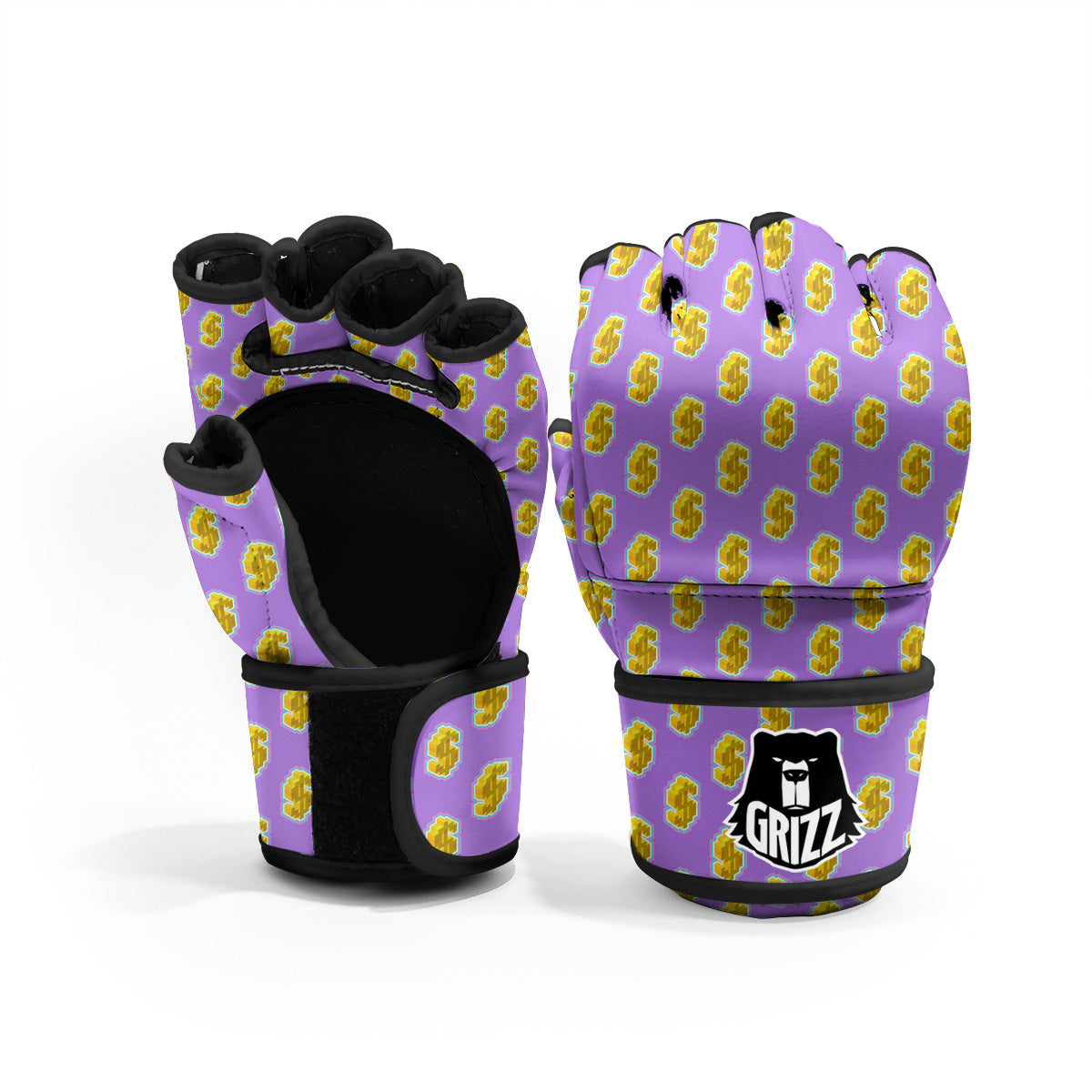Isometric Gold Dollar Print Pattern MMA Gloves-grizzshop