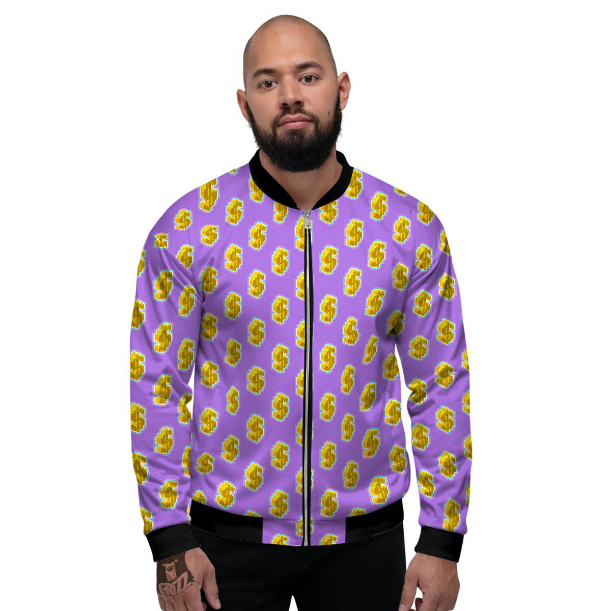 Isometric Gold Dollar Print Pattern Men's Bomber Jacket-grizzshop