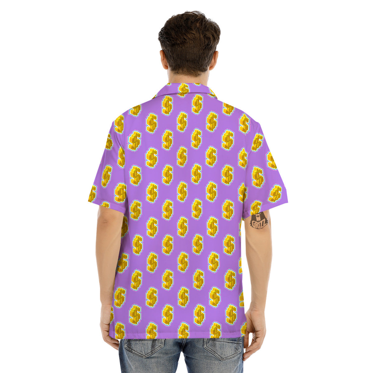 Isometric Gold Dollar Print Pattern Men's Hawaiian Shirt-grizzshop