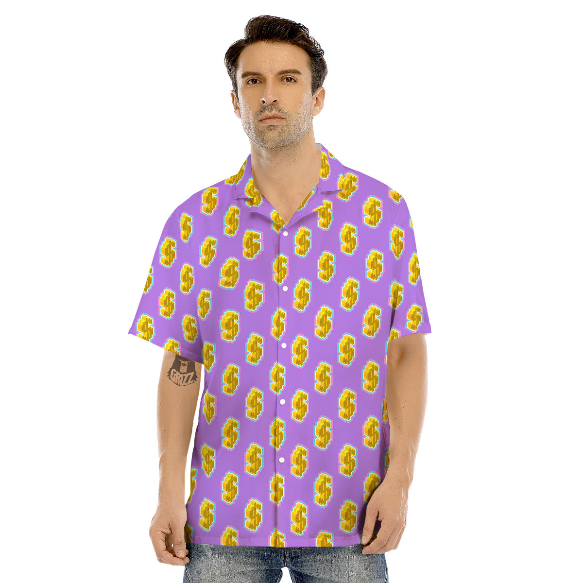 Isometric Gold Dollar Print Pattern Men's Hawaiian Shirt-grizzshop