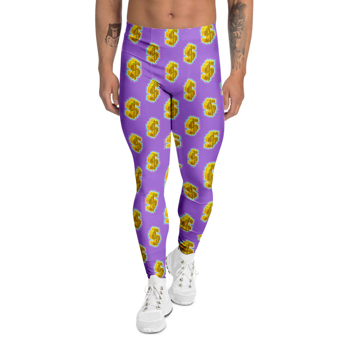 Isometric Gold Dollar Print Pattern Men's Leggings-grizzshop