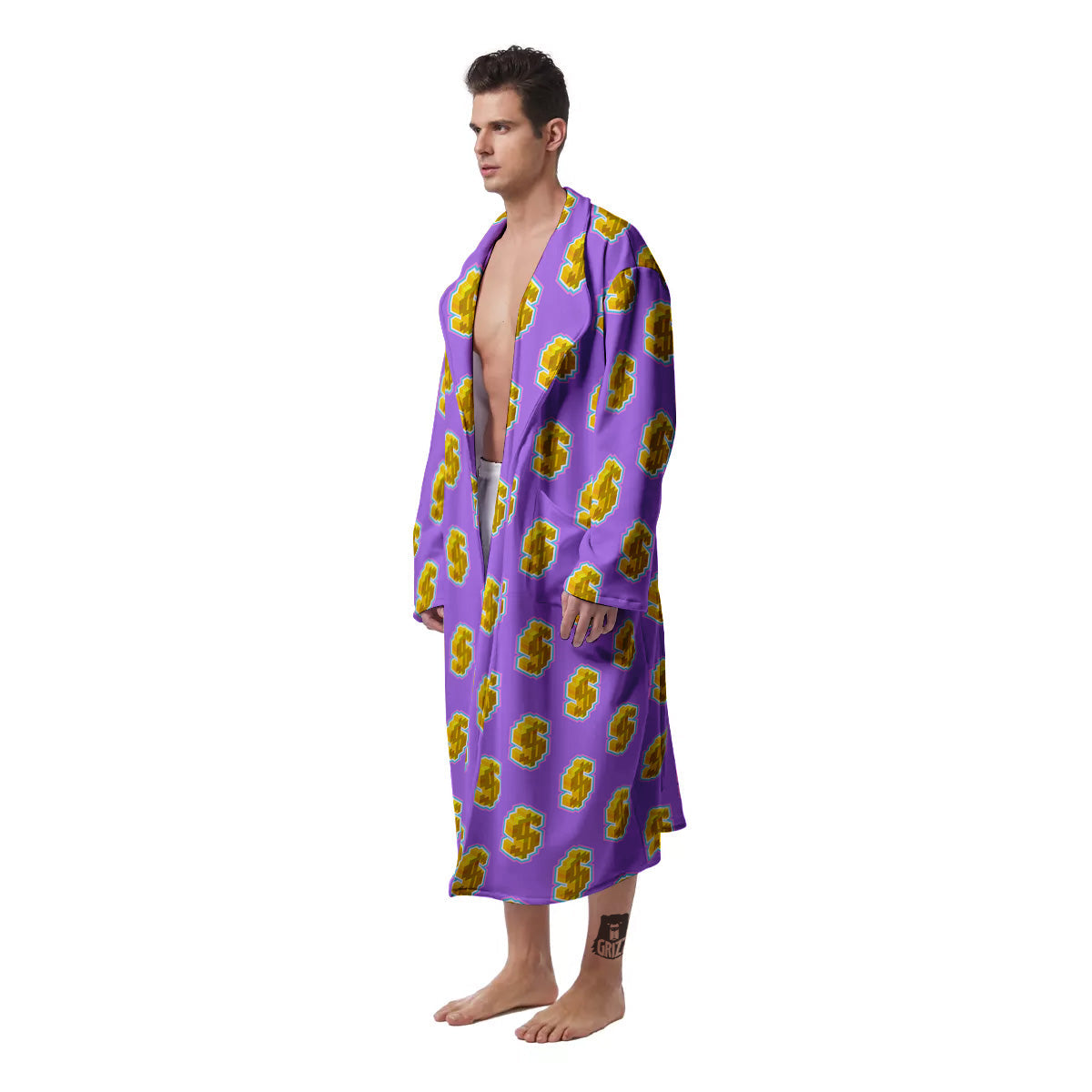 Isometric Gold Dollar Print Pattern Men's Robe-grizzshop