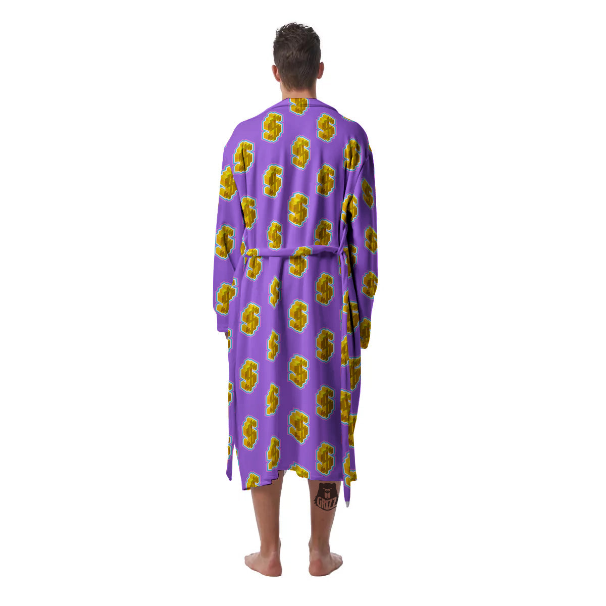 Isometric Gold Dollar Print Pattern Men's Robe-grizzshop