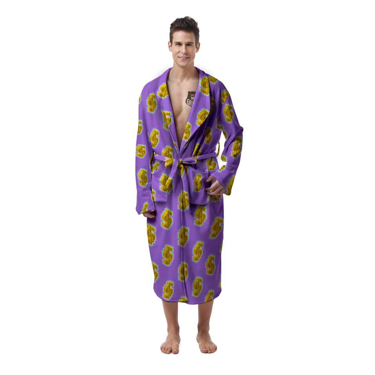 Isometric Gold Dollar Print Pattern Men's Robe-grizzshop