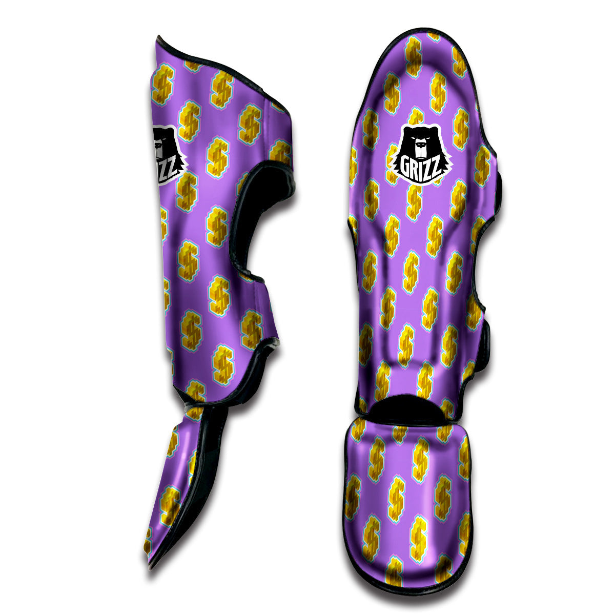Isometric Gold Dollar Print Pattern Muay Thai Shin Guards-grizzshop
