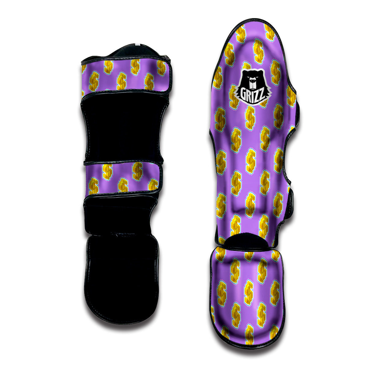 Isometric Gold Dollar Print Pattern Muay Thai Shin Guards-grizzshop