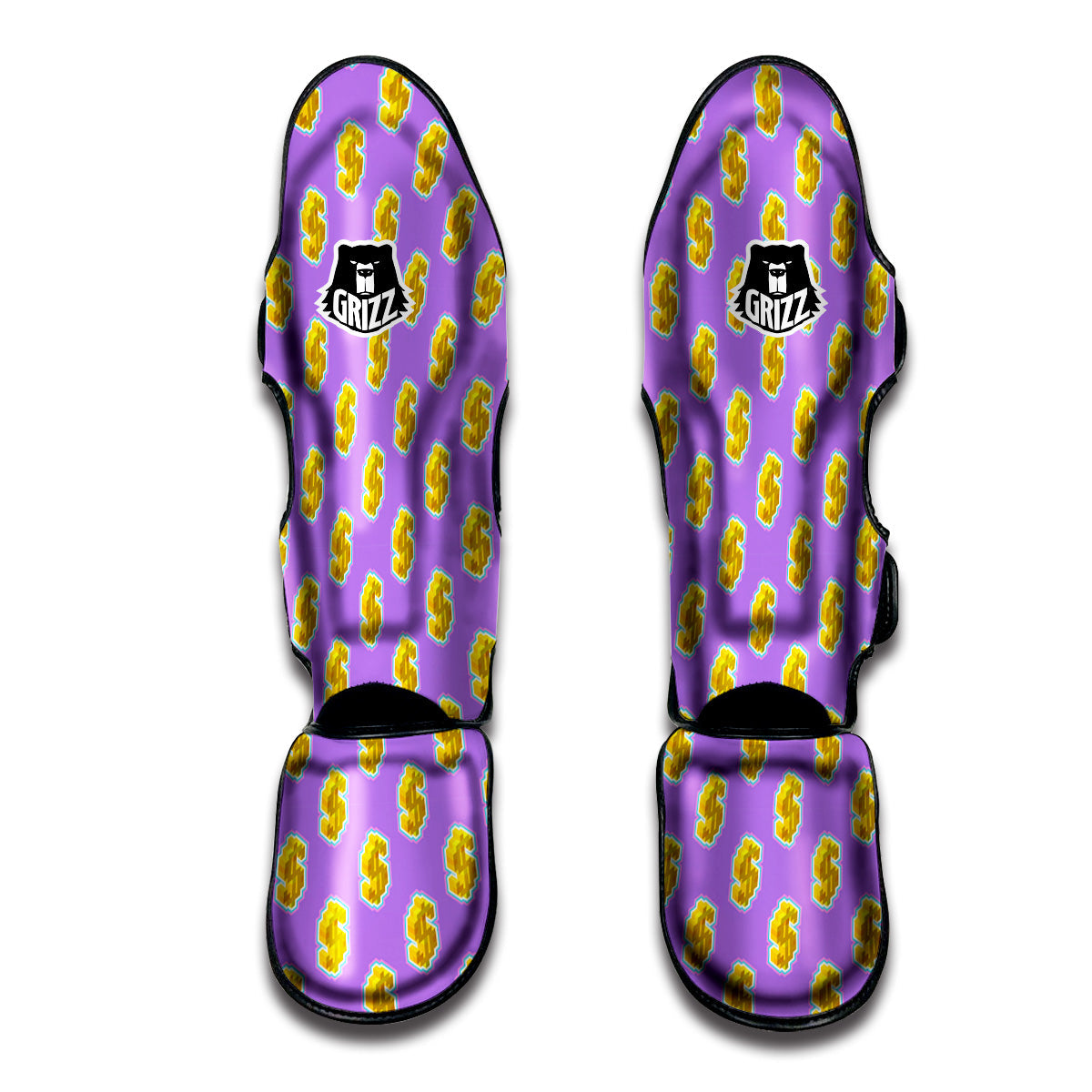 Isometric Gold Dollar Print Pattern Muay Thai Shin Guards-grizzshop