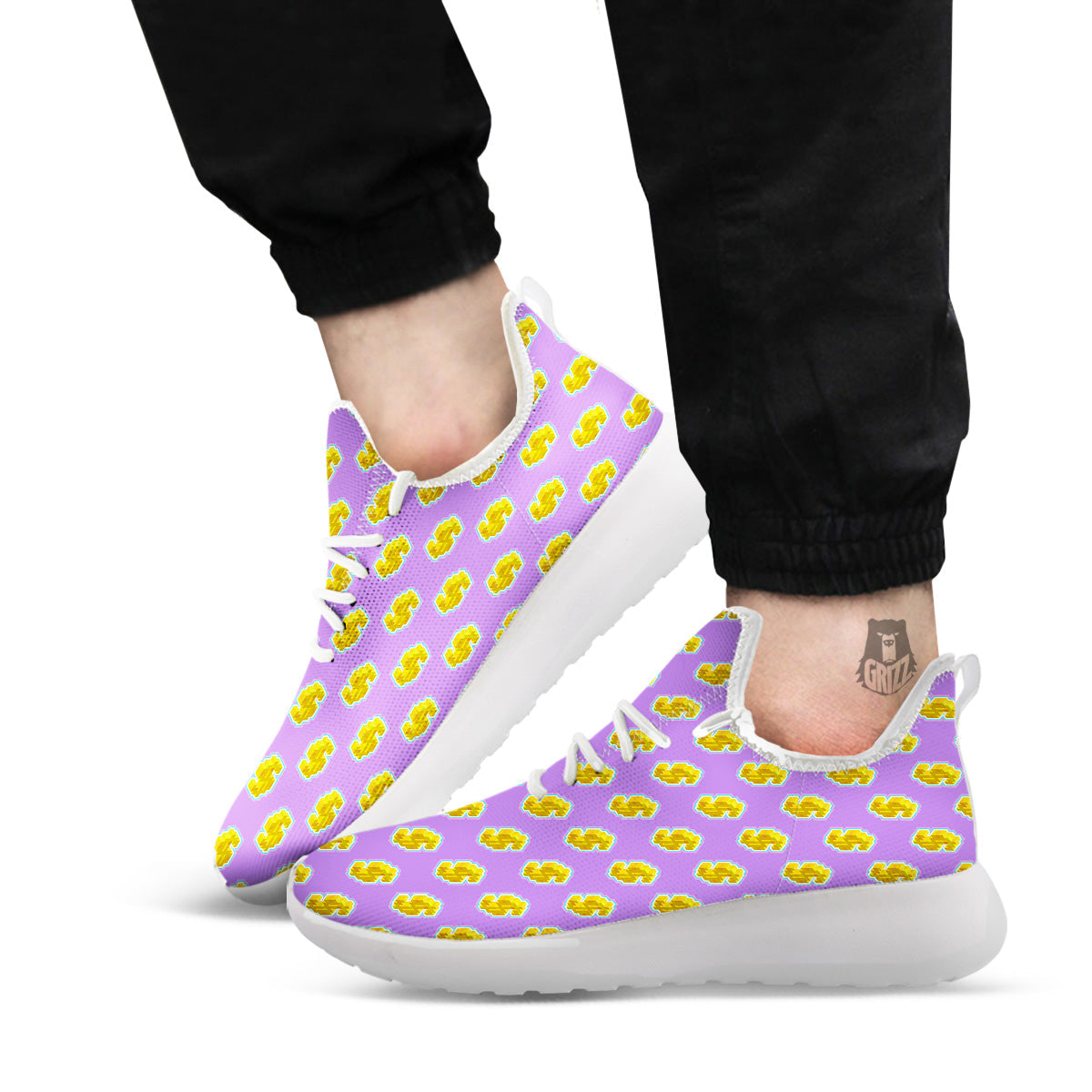 Isometric Gold Dollar Print Pattern White Athletic Shoes-grizzshop