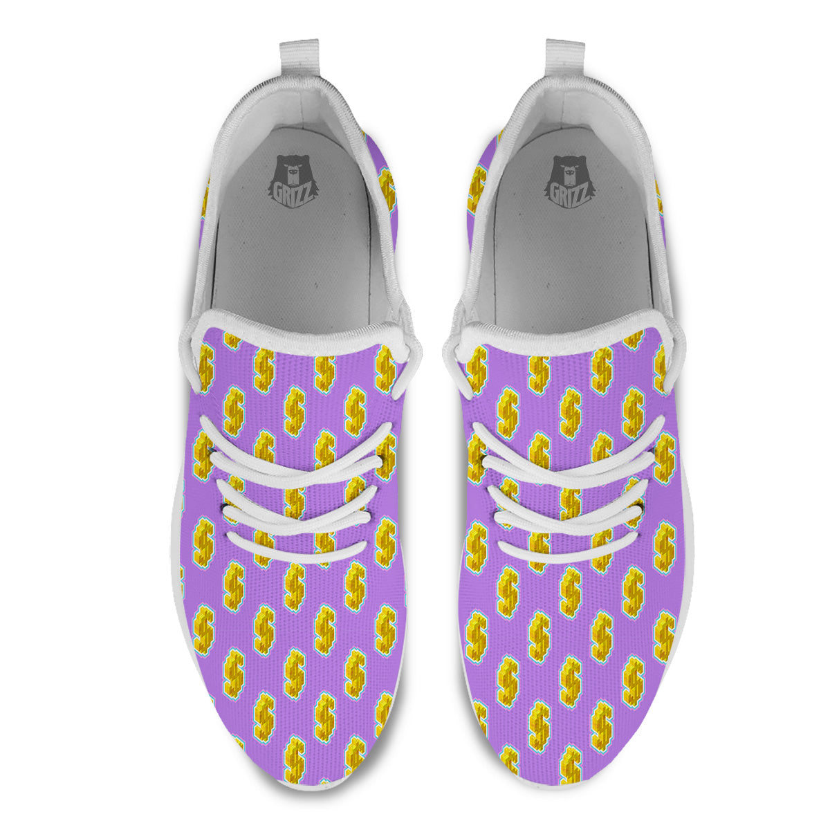 Isometric Gold Dollar Print Pattern White Athletic Shoes-grizzshop