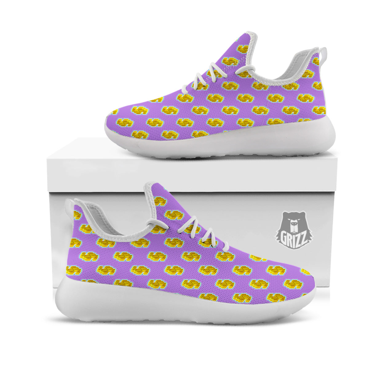 Isometric Gold Dollar Print Pattern White Athletic Shoes-grizzshop