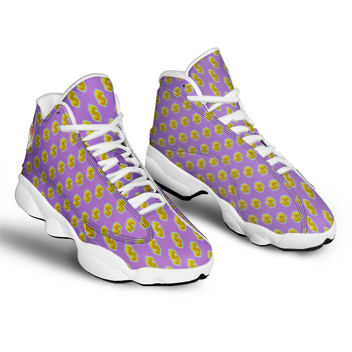 Isometric Gold Dollar Print Pattern White Basketball Shoes-grizzshop