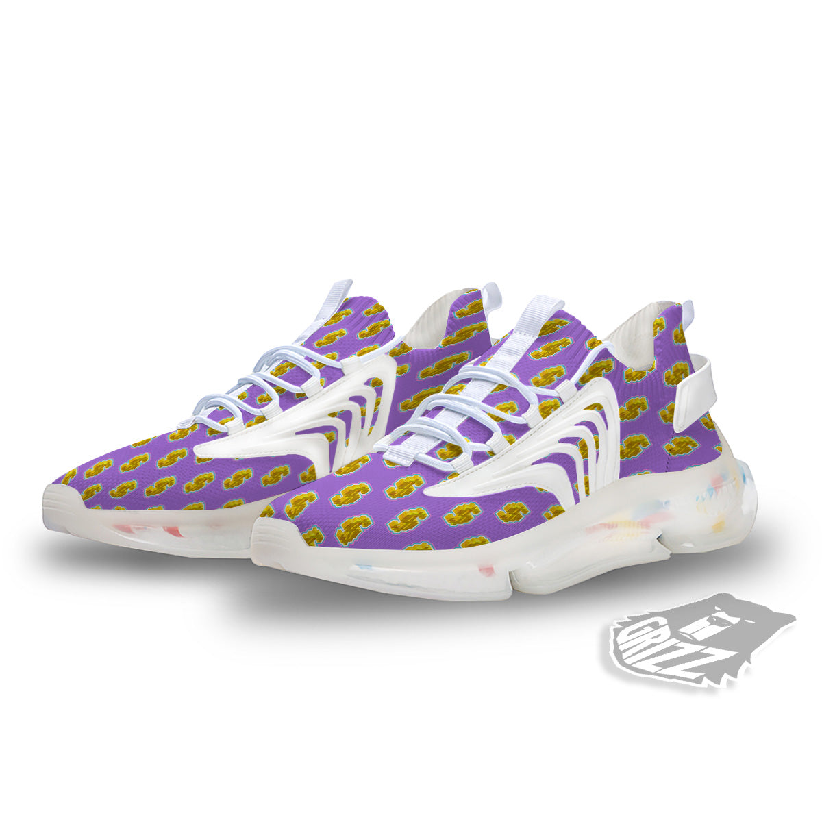 Isometric Gold Dollar Print Pattern White Gym Shoes-grizzshop