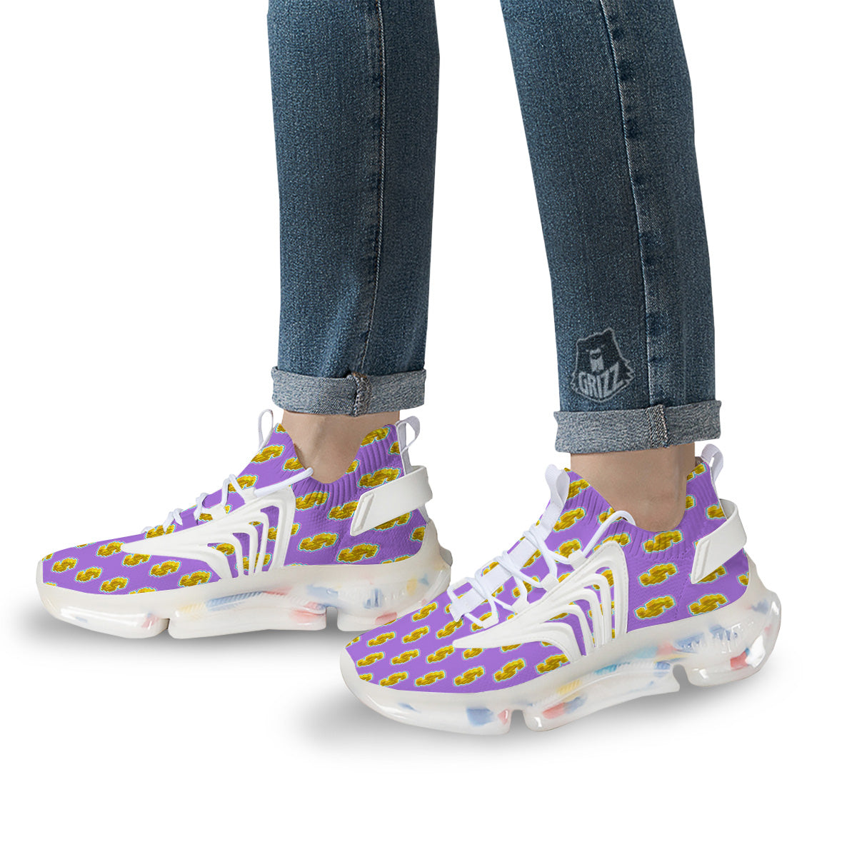 Isometric Gold Dollar Print Pattern White Gym Shoes-grizzshop