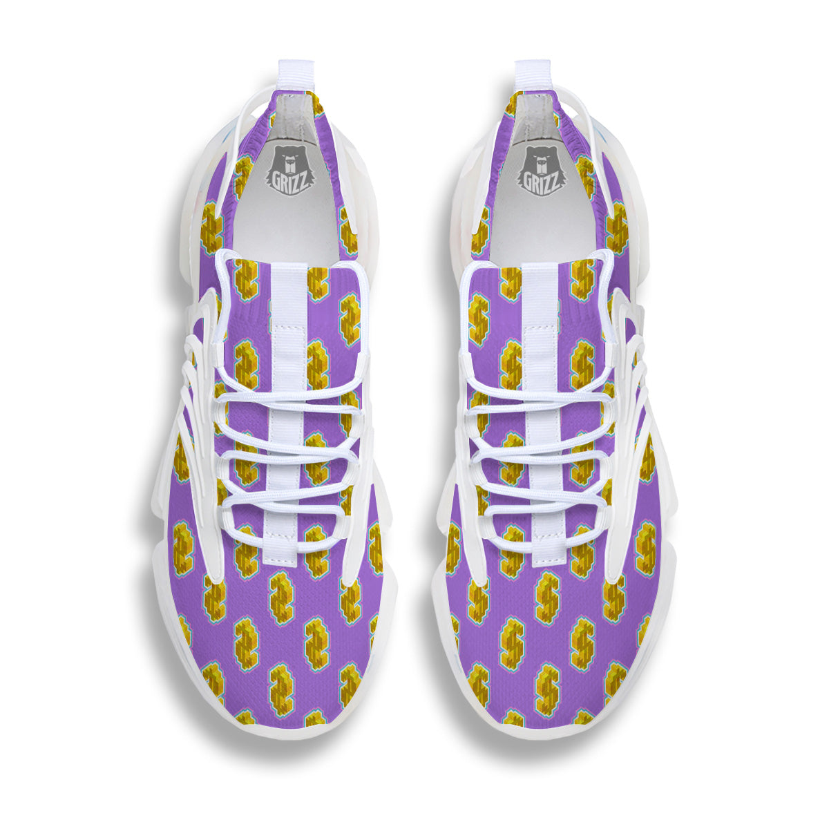 Isometric Gold Dollar Print Pattern White Gym Shoes-grizzshop