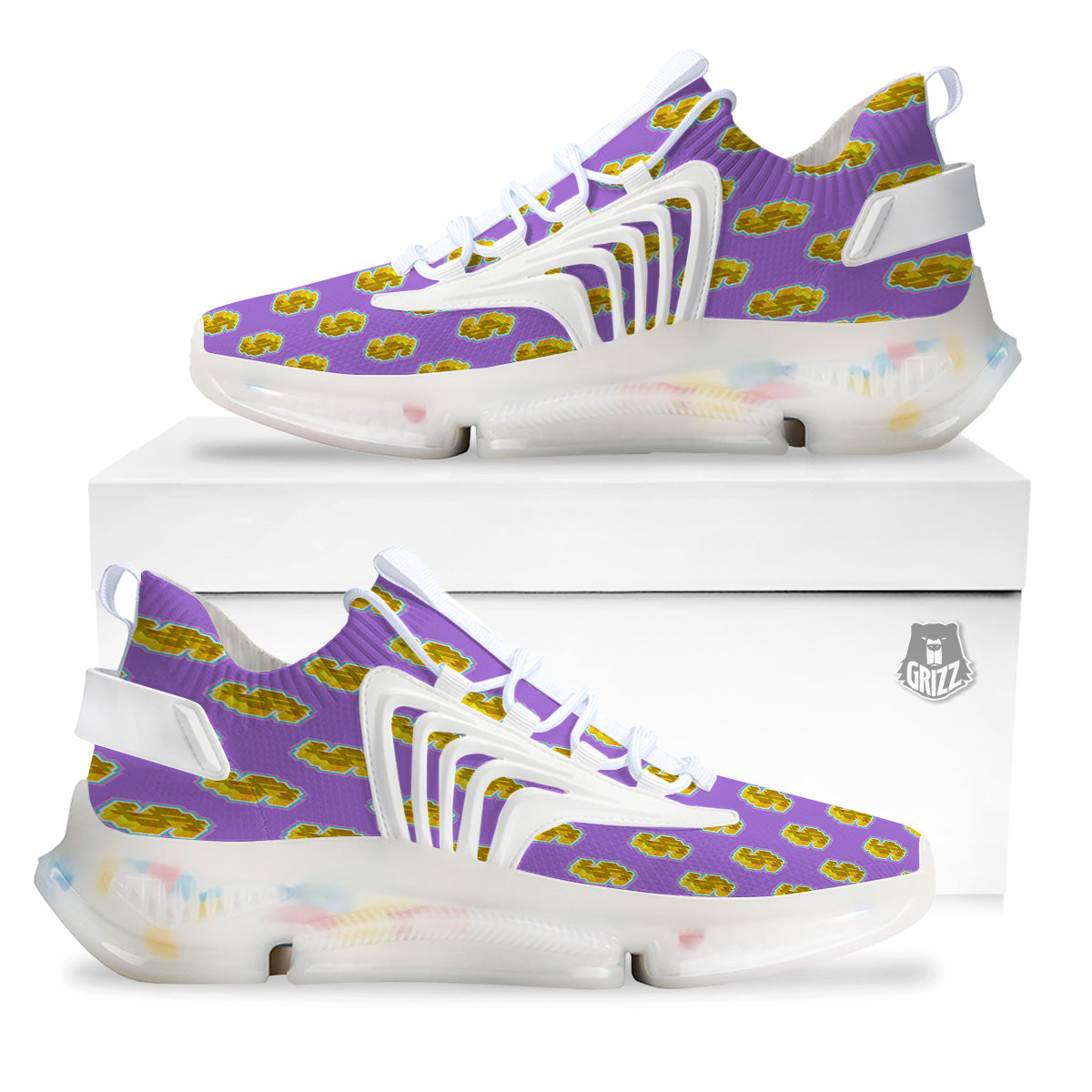 Isometric Gold Dollar Print Pattern White Gym Shoes-grizzshop