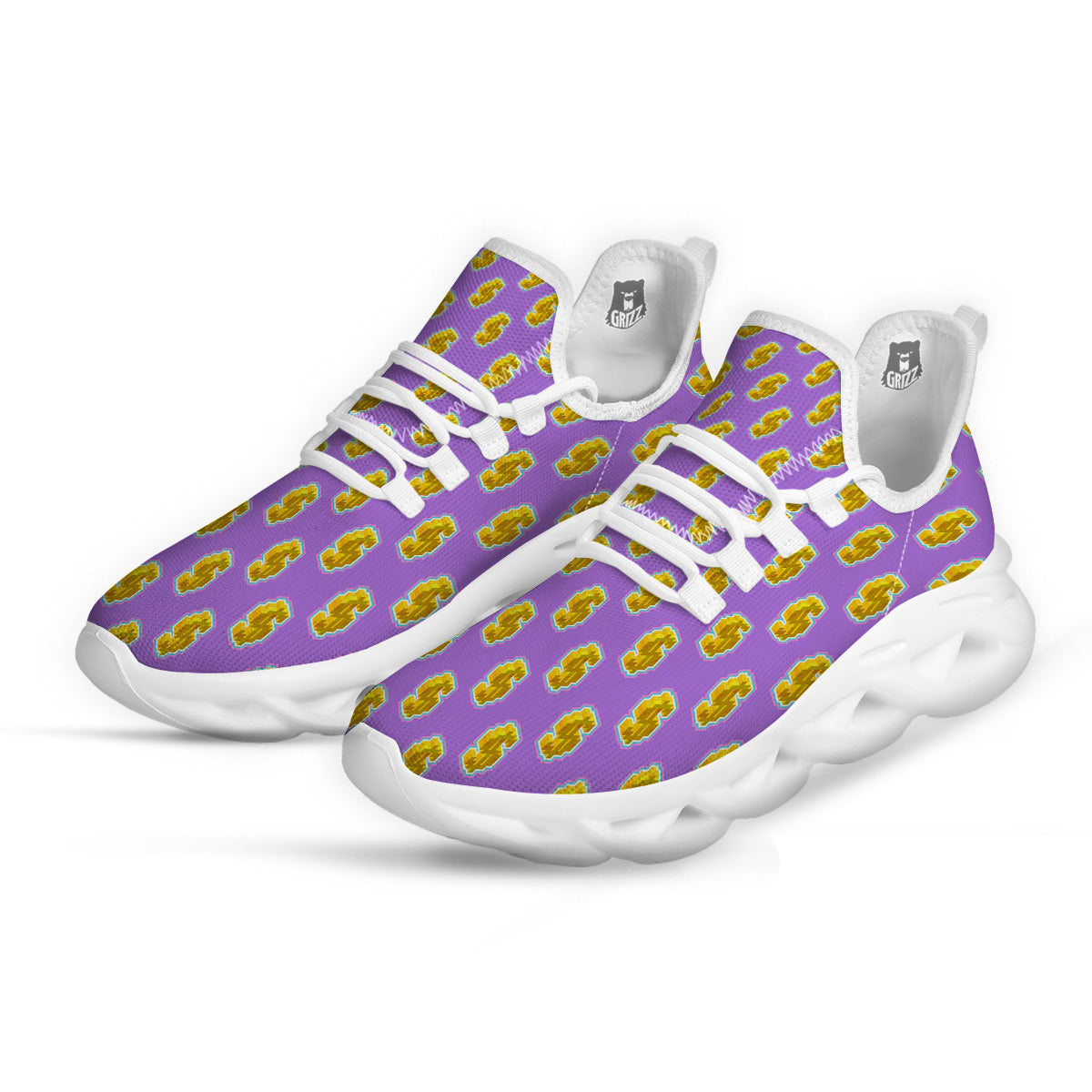 Isometric Gold Dollar Print Pattern White Running Shoes-grizzshop