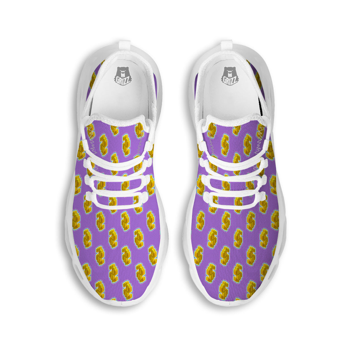 Isometric Gold Dollar Print Pattern White Running Shoes-grizzshop
