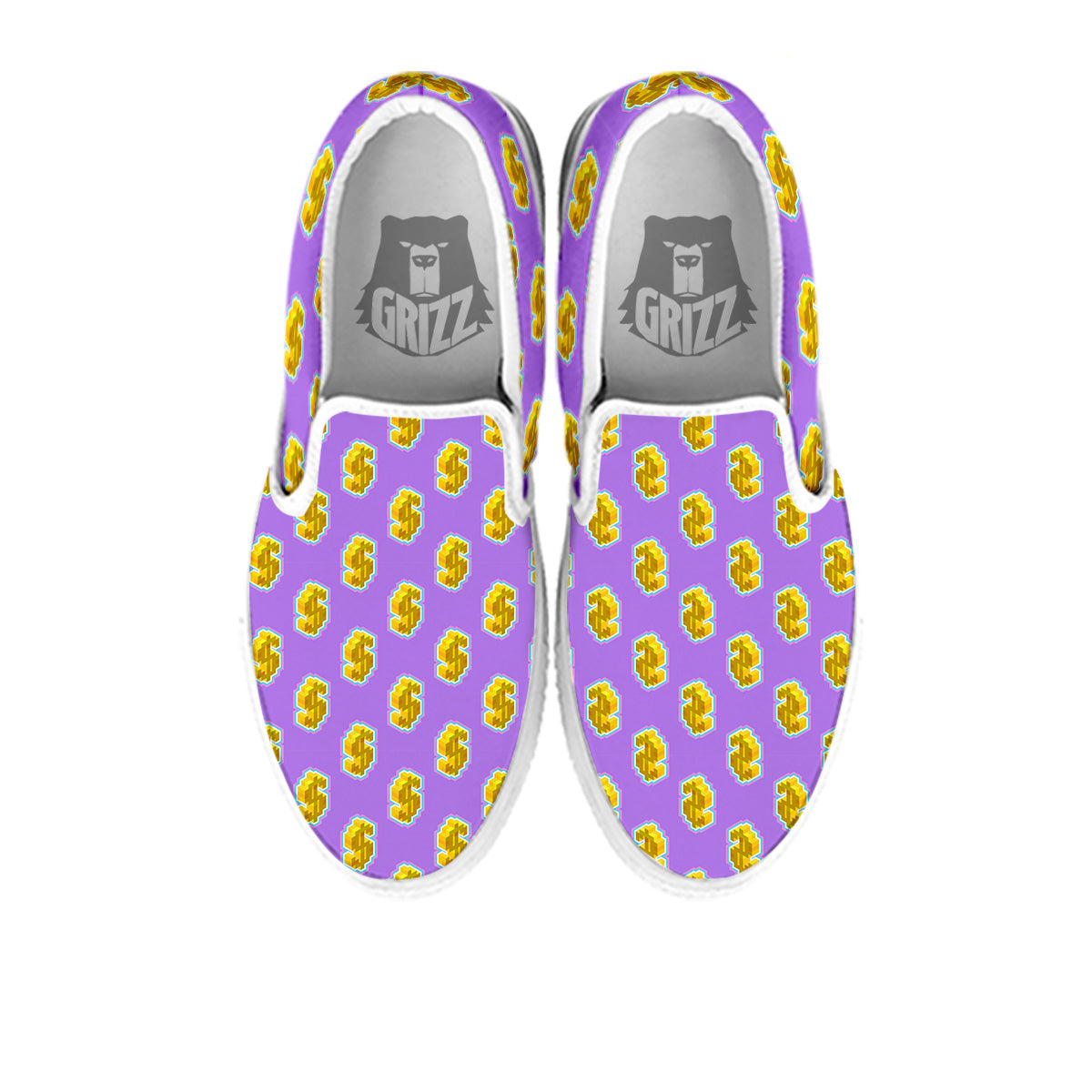 Isometric Gold Dollar Print Pattern White Slip On Shoes-grizzshop
