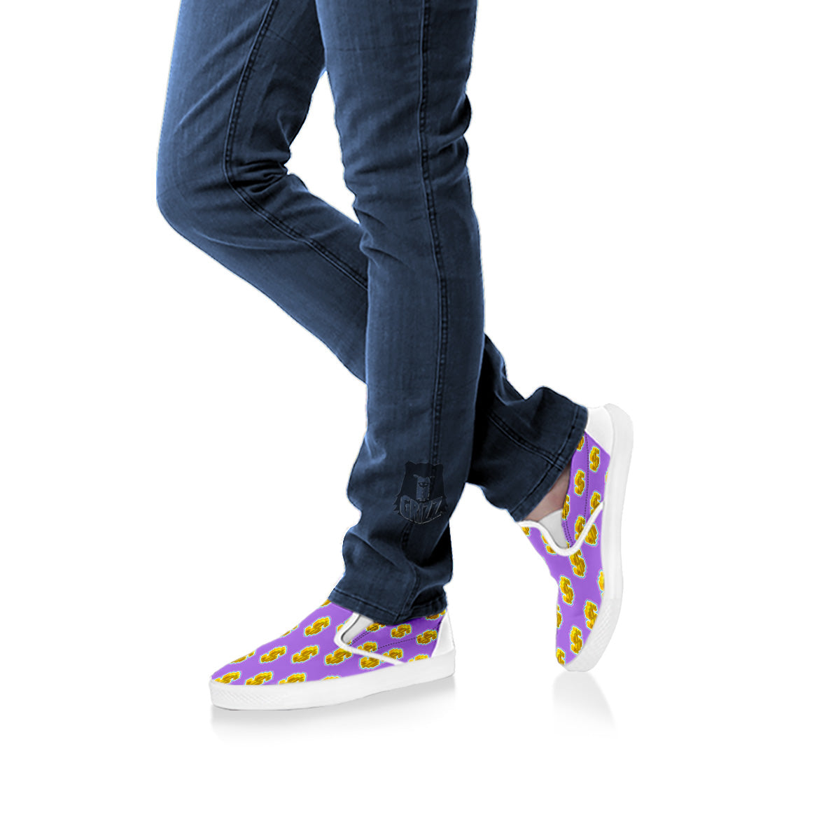 Isometric Gold Dollar Print Pattern White Slip On Shoes-grizzshop