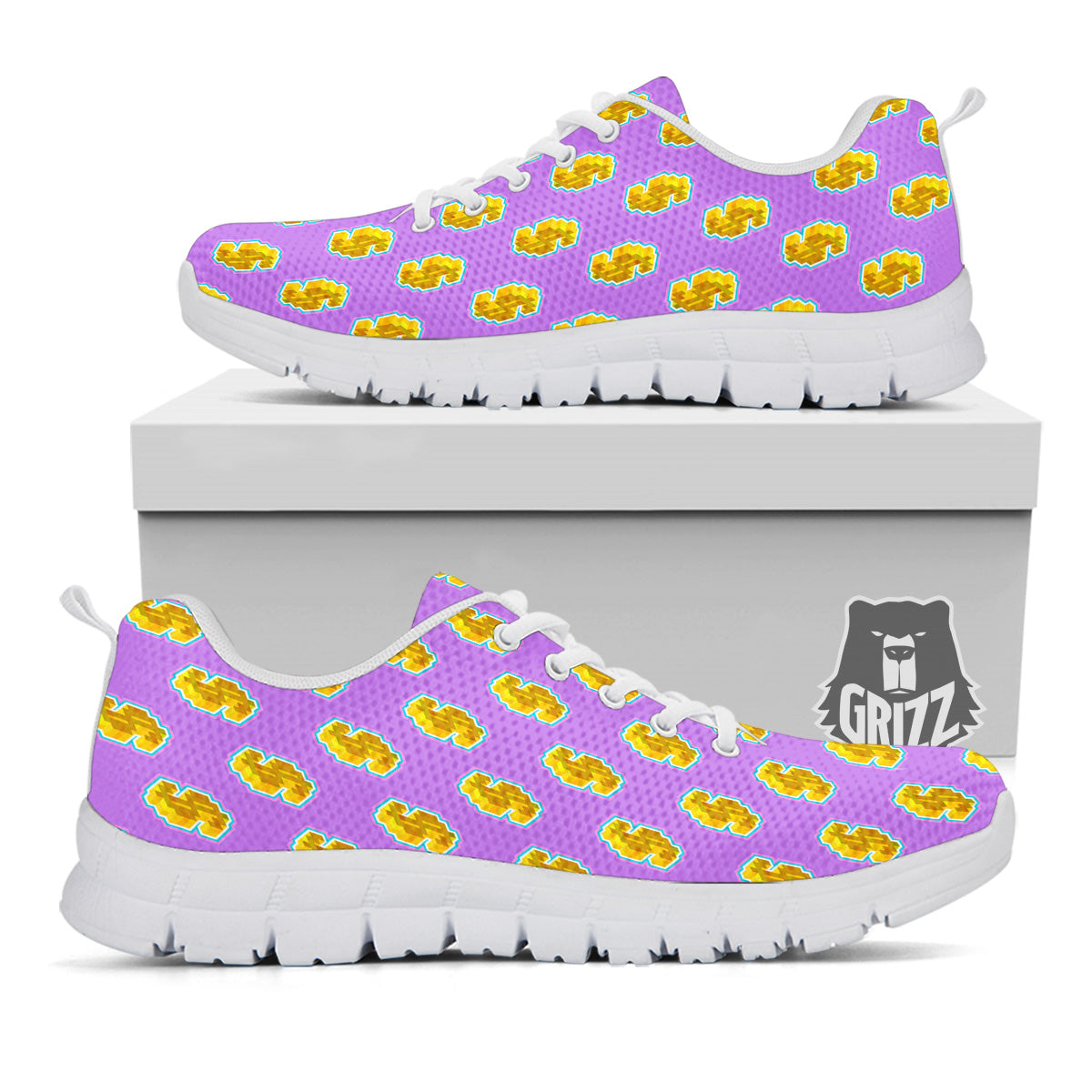 Isometric Gold Dollar Print Pattern White Sneaker-grizzshop