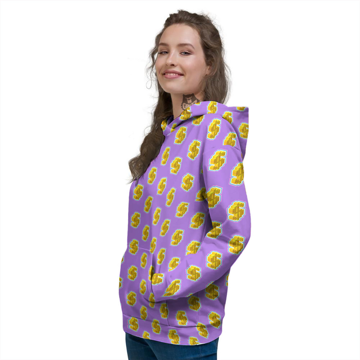 Isometric Gold Dollar Print Pattern Women's Hoodie-grizzshop