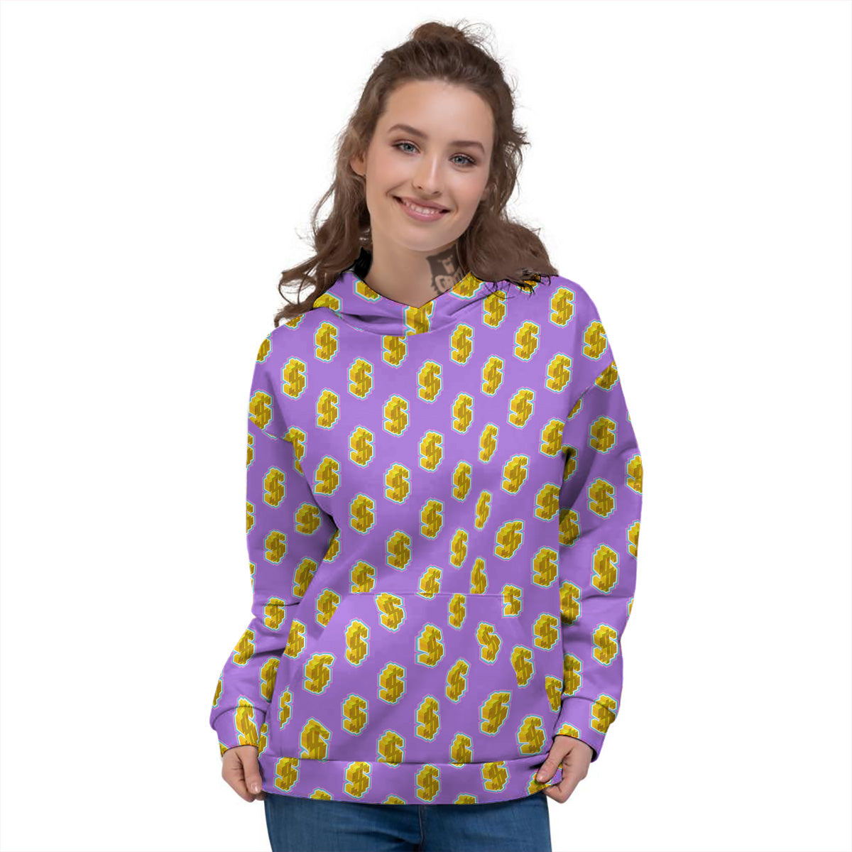 Isometric Gold Dollar Print Pattern Women's Hoodie-grizzshop