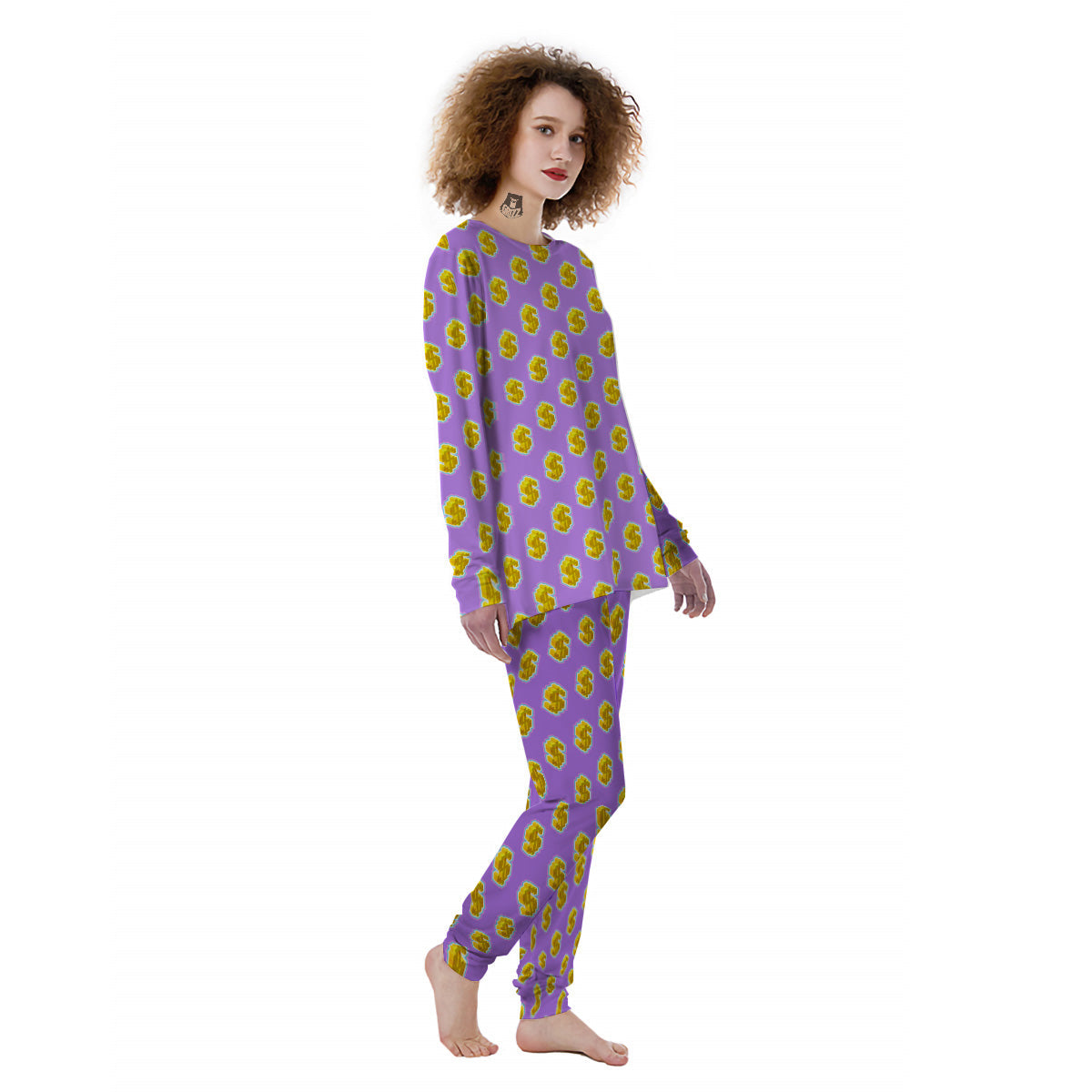 Isometric Gold Dollar Print Pattern Women's Pajamas-grizzshop