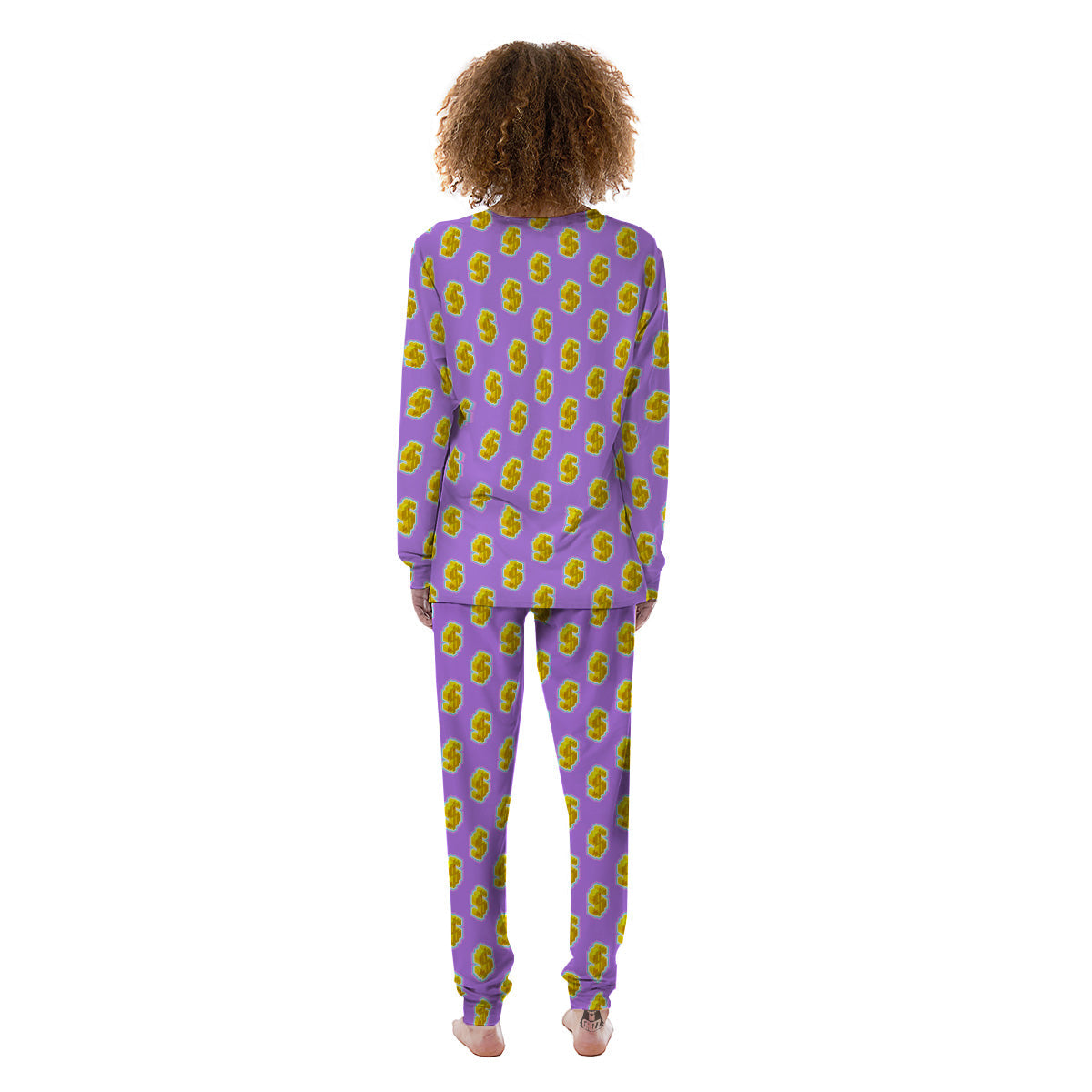 Isometric Gold Dollar Print Pattern Women's Pajamas-grizzshop