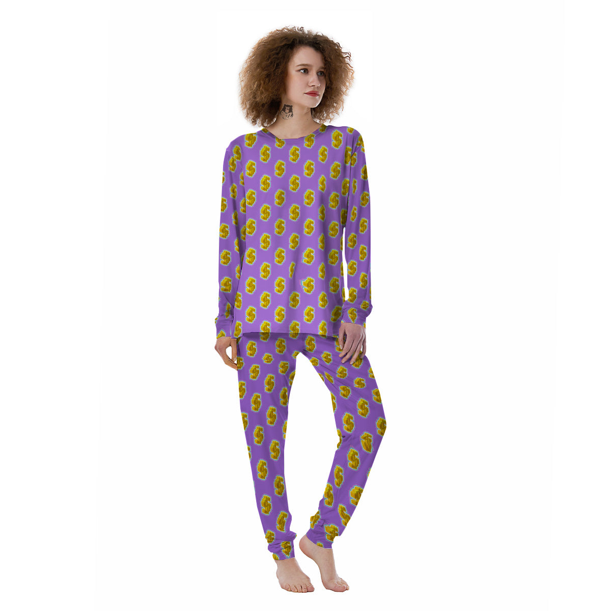 Isometric Gold Dollar Print Pattern Women's Pajamas-grizzshop