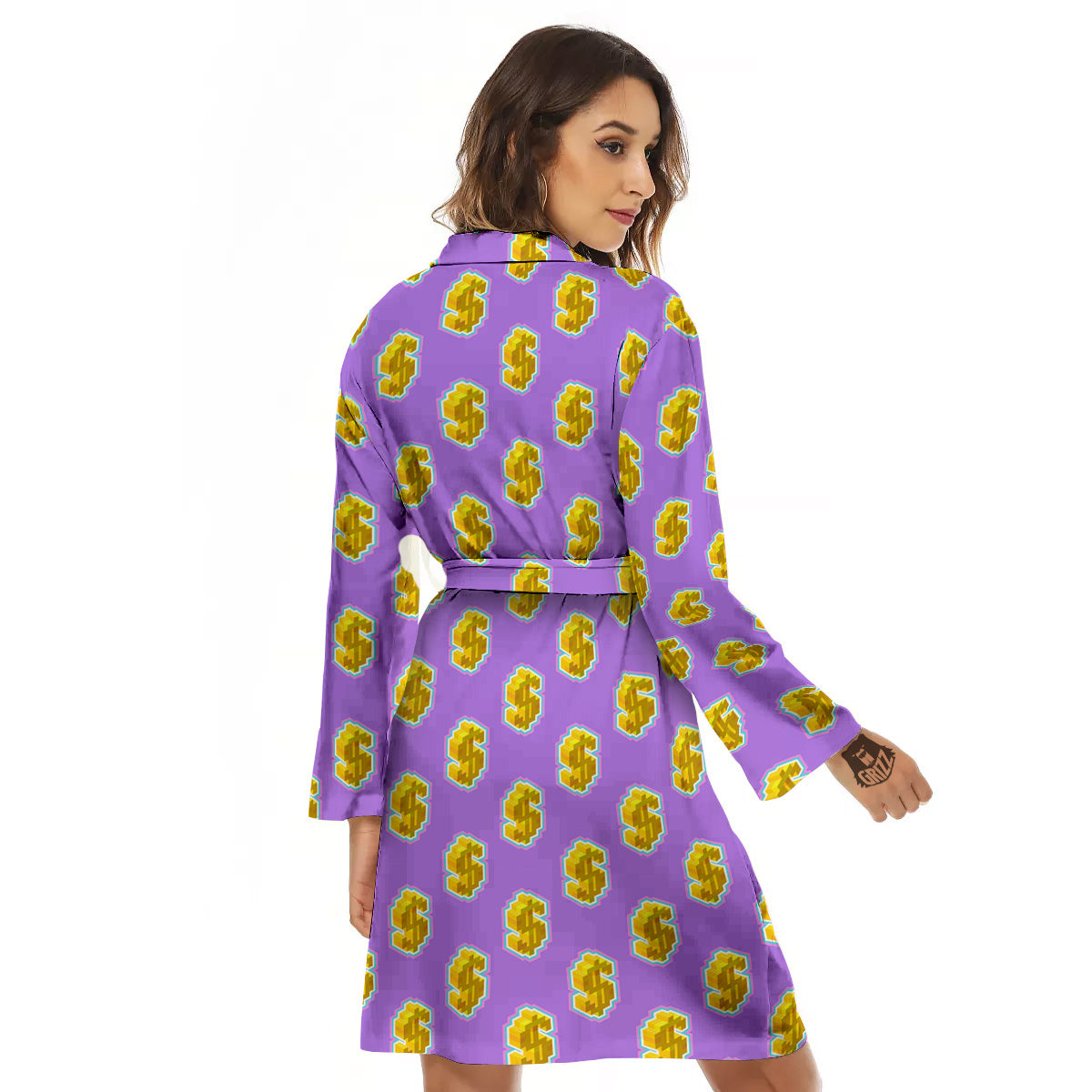 Isometric Gold Dollar Print Pattern Women's Robe-grizzshop