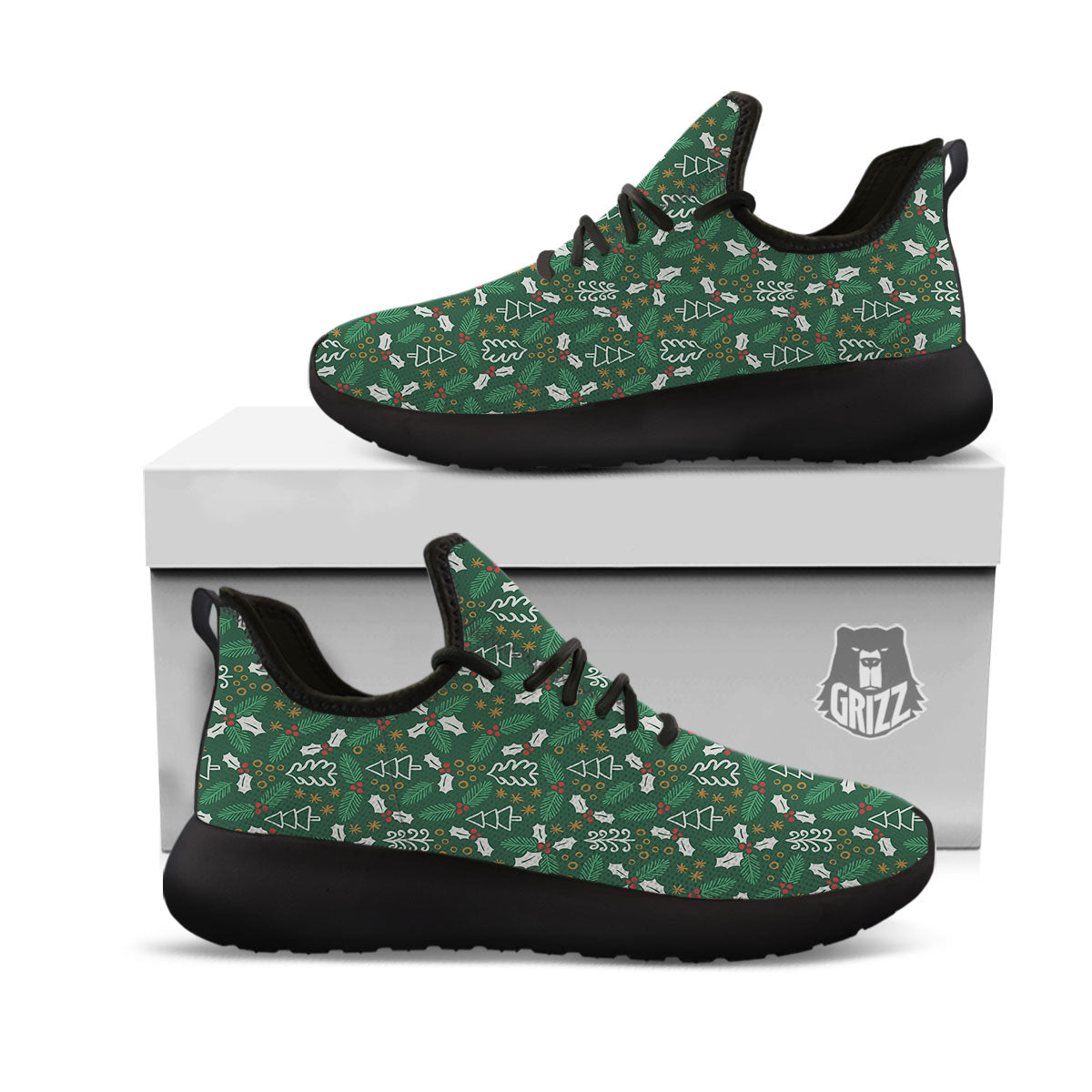 Ivy Leaf Christmas Print Pattern Black Athletic Shoes-grizzshop