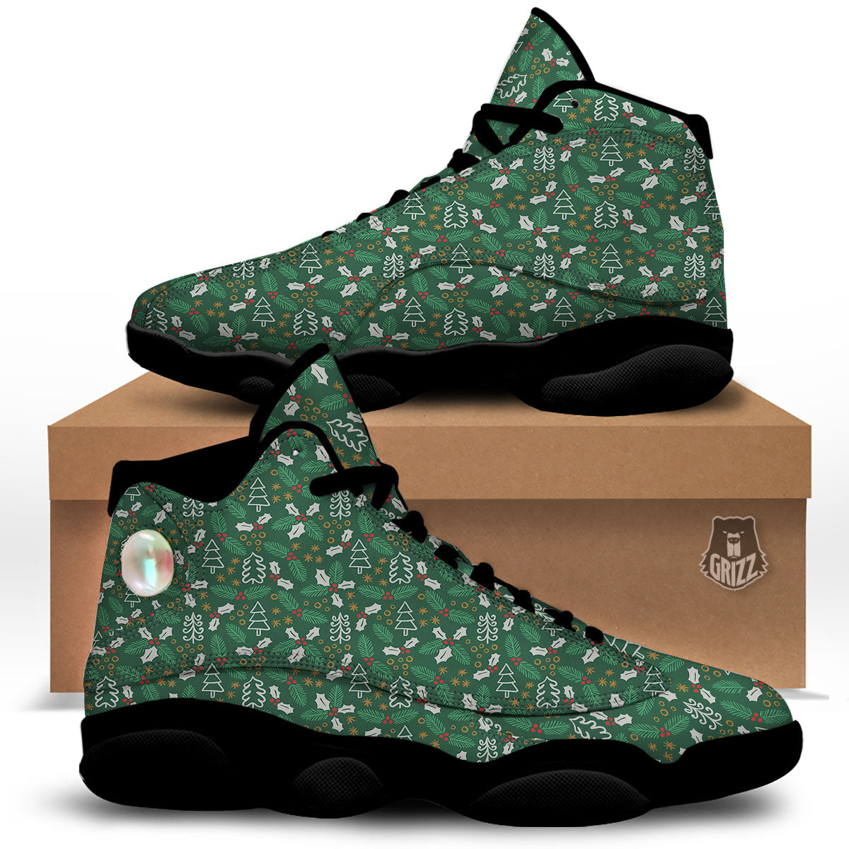 Ivy Leaf Christmas Print Pattern Black Basketball Shoes-grizzshop