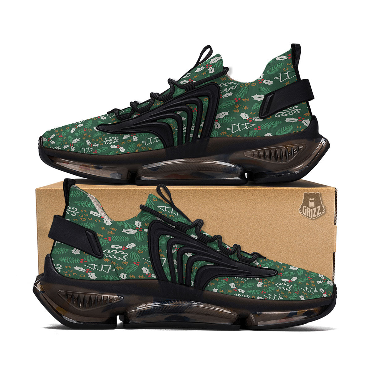 Ivy Leaf Christmas Print Pattern Black Gym Shoes-grizzshop