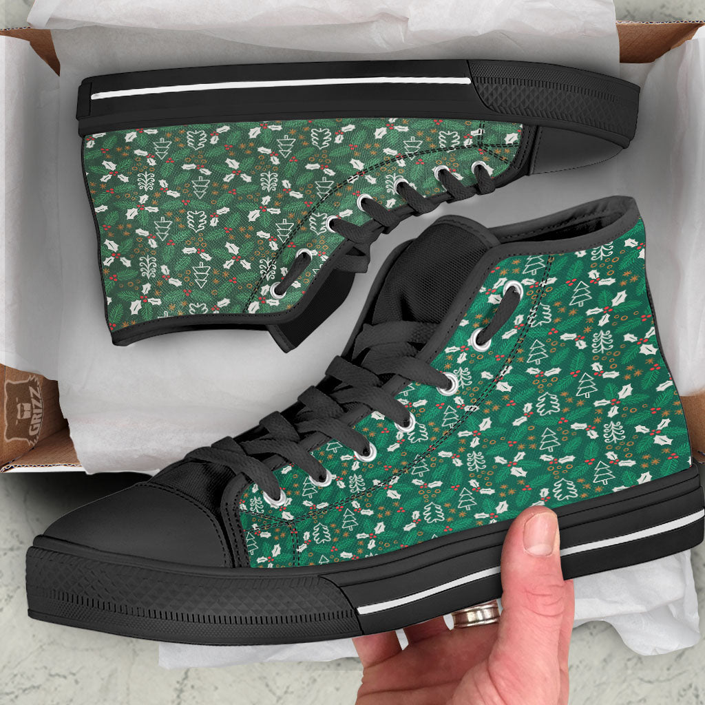 Ivy Leaf Christmas Print Pattern Black High Top Shoes-grizzshop