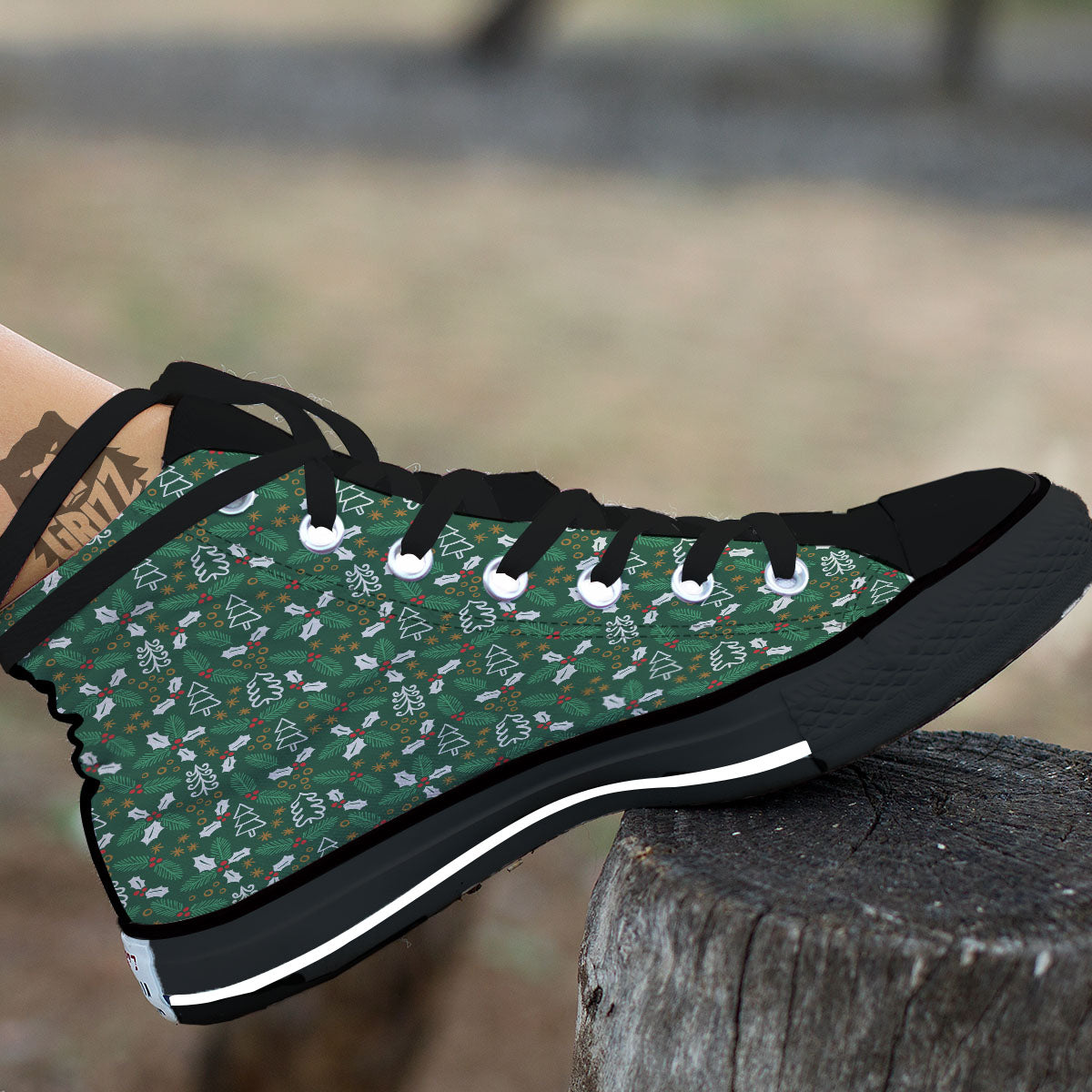 Ivy Leaf Christmas Print Pattern Black High Top Shoes-grizzshop