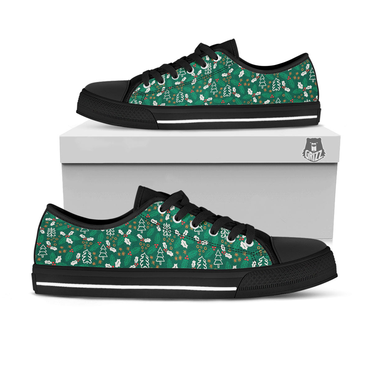 Ivy Leaf Christmas Print Pattern Black Low Top Shoes-grizzshop
