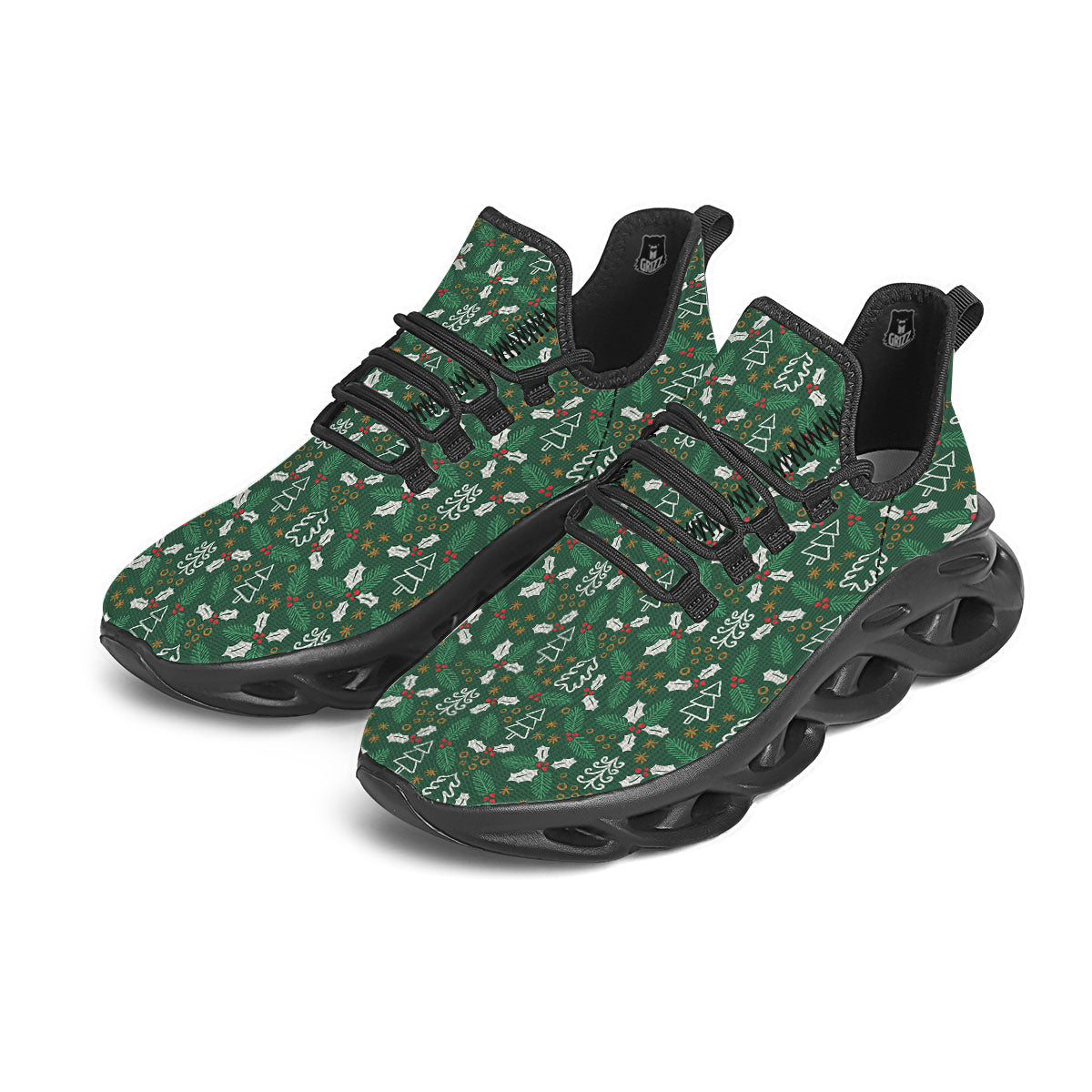 Ivy Leaf Christmas Print Pattern Black Running Shoes-grizzshop