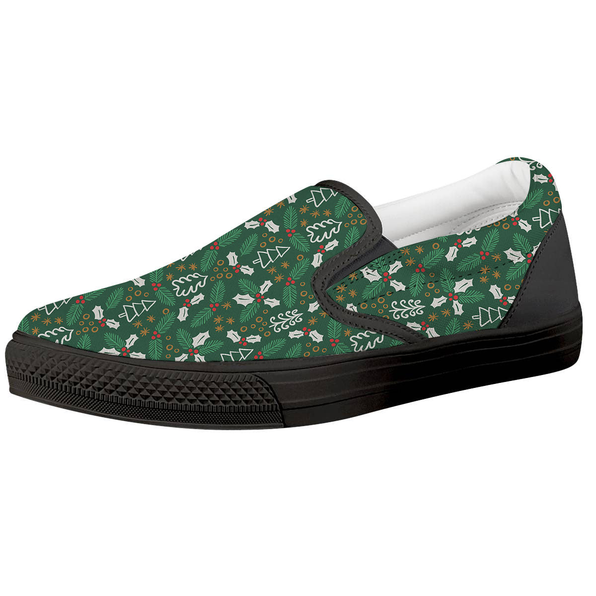 Ivy Leaf Christmas Print Pattern Black Slip On Shoes-grizzshop